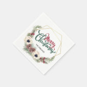 メリークリスマスフローラパインコーンホリー金ゴールドフレーム スタンダードカクテルナプキン (角)