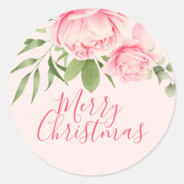 メリークリスマスフローラピンク伝統的ノン ラウンドシール
