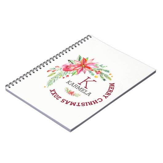 メリークリスマスフローラフラワーズブーケデザイン ノートブック (左側)