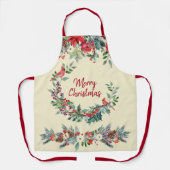 メリークリスマスフローラブルゴーニュ松グリーンクリーム エプロン (正面)
