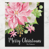 メリークリスマスフローラポインセチアブラック ワインラベル (シングルラベル)