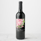 メリークリスマスフローラポインセチアブラック ワインラベル (正面)