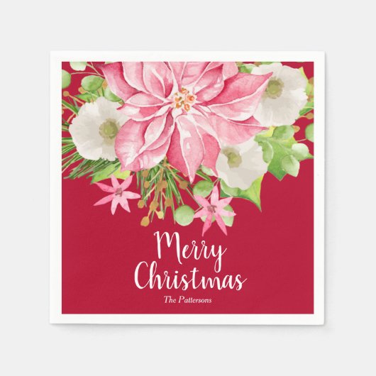 メリークリスマスフローラポインセチア スタンダードカクテルナプキン (正面)