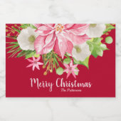 メリークリスマスフローラポインセティアホリデーミニレッド スパークリングワインラベル (シングルラベル)