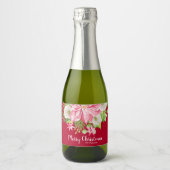 メリークリスマスフローラポインセティアホリデーミニレッド スパークリングワインラベル (正面)