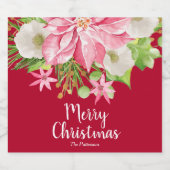 メリークリスマスフローラポインセティアホリデーレッド スパークリングワインラベル (シングルラベル)