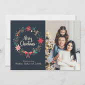 メリークリスマスフローラリースパーソナライズされた写真 カード (正面)
