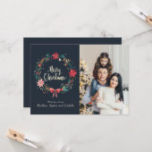 メリークリスマスフローラリースパーソナライズされた写真 カード (正面/裏面インサイチュ)