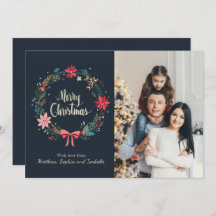 メリークリスマスフローラリースパーソナライズされた写真