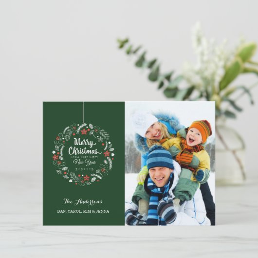 メリークリスマスフローラリース写真カード シーズンカード (スタンド正面)