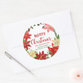 メリークリスマスフローラリース差出人住所 ラウンドシール (封筒)