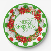 メリークリスマスフローラリース紙プレート ペーパープレート (正面)