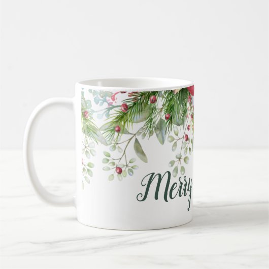 メリークリスマスフローラリース赤 コーヒーマグカップ (左)