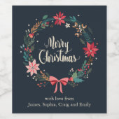 メリークリスマスフローラリース パーソナライズされた ワインラベル (シングルラベル)