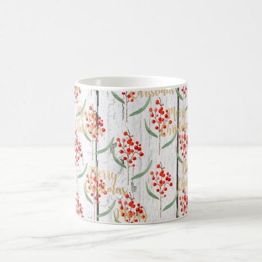 メリークリスマスフローラ木製板 コーヒーマグカップ (中央)