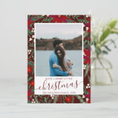 メリークリスマスフローラ赤い緑のカップルの写真 案内状 (スタンド正面)