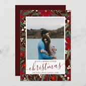 メリークリスマスフローラ赤い緑のカップルの写真 案内状 (正面/裏面)