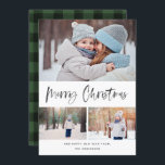 メリークリスマスブモダンラシのコラージュ シーズンカード<br><div class="desc">今年はエレガントこのスタイリッシュと休日の写真カードが応援を広げるだろう！「メリークリスマス」と書かれたインクイクした質感を持つブラシのスクリプトに喜びの気持ちをフィーチャー底に文字をパーソナライズし、自分で写真をパーソナライズ。来クラシックの赤と黒のパタ絵を描ーンをバックに追加応援。</div>