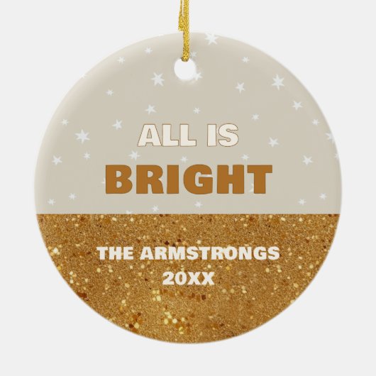 メリークリスマスブライトグリッターモダン写真 セラミックオーナメント (裏面)