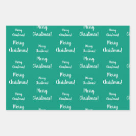 メリークリスマスブライトグリーンパターン ラッピングペーパーシート