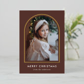 メリークリスマスブラウンアーチフォト 箔シーズンカード (立ち正面)