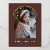 メリークリスマスブラウンアーチフォト 箔シーズンポストカード (正面)