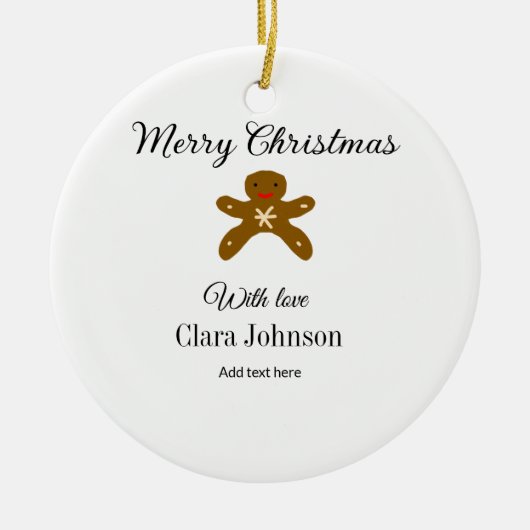 メリークリスマスブラウンクッキーは愛と名前を追加h セラミックオーナメント (正面)