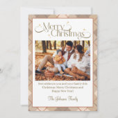 メリークリスマスブラウンタータンチェック家族の写真シック シーズンカード (正面)
