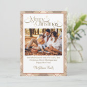 メリークリスマスブラウンタータンチェック家族の写真シック シーズンカード (スタンド正面)