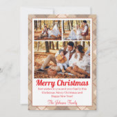 メリークリスマスブラウンタータンチェック3家族の写真 シーズンカード (正面)