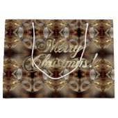 メリークリスマスブラウンパターンフェイク金ゴールドスクリプト ラージペーパーバッグ (正面)