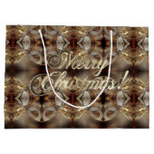 メリークリスマスブラウンパターンフェイク金ゴールドスクリプト ラージペーパーバッグ (裏面)