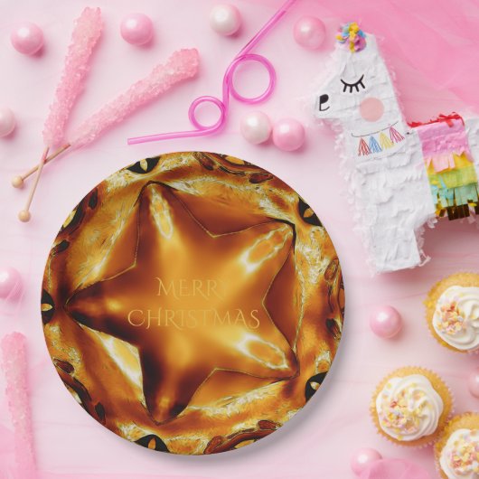 メリークリスマスブラウン金ゴールド銅エレガント星 ペーパープレート (パーティー)