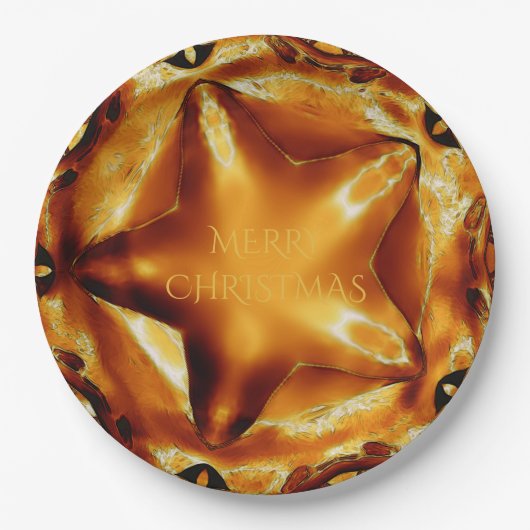 メリークリスマスブラウン金ゴールド銅エレガント星 ペーパープレート (正面)