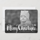 メリークリスマスブラシのスクリプトきらめくスターの写真 シーズンカード (正面)