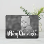 メリークリスマスブラシのスクリプトきらめくスターの写真 シーズンカード (スタンド正面)