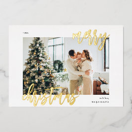 メリークリスマスブラシのスクリプトフォト 箔シーズンカード