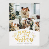 メリークリスマスブラシのスクリプトフォト 箔シーズンカード (正面)