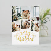 メリークリスマスブラシのスクリプトフォト 箔シーズンカード (立ち正面)