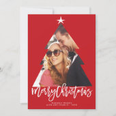 メリークリスマスブラシスクリプトツリーレッド切り出し写真 シーズンカード (正面)