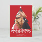 メリークリスマスブラシスクリプトツリーレッド切り出し写真 シーズンカード (スタンド正面)