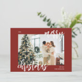 メリークリスマスブラシスクリプトフォトレッド シーズンカード (スタンド正面)