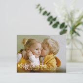 メリークリスマスブラシスクリプトホワイトホリデー写真 ポストカード (スタンド正面)