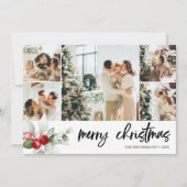 メリークリスマスブラシスクリプトレッドベリーホリデーカー シーズンカード (正面)