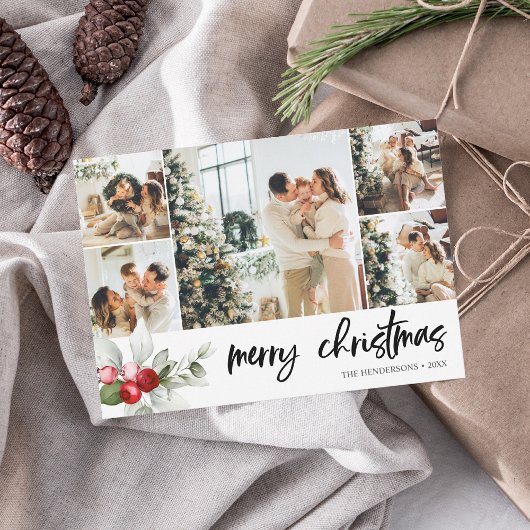 メリークリスマスブラシスクリプトレッドベリーホリデーカー シーズンカード