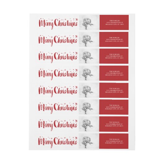 メリークリスマスブラシスクリプト星の写真アドレス ラップアラウンドラベル (シート)