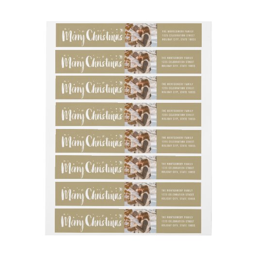 メリークリスマスブラシスクリプト星の写真アドレス ラップアラウンドラベル (シート)