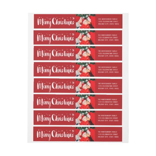 メリークリスマスブラシスクリプト星の写真アドレス ラップアラウンドラベル (シート)