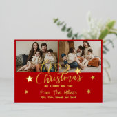 メリークリスマスブラシスクリプト3枚の写真（赤） 箔シーズンカード (立ち正面)