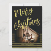 メリークリスマスブラックと金ゴールドフォトポストカード 招待状 (正面)